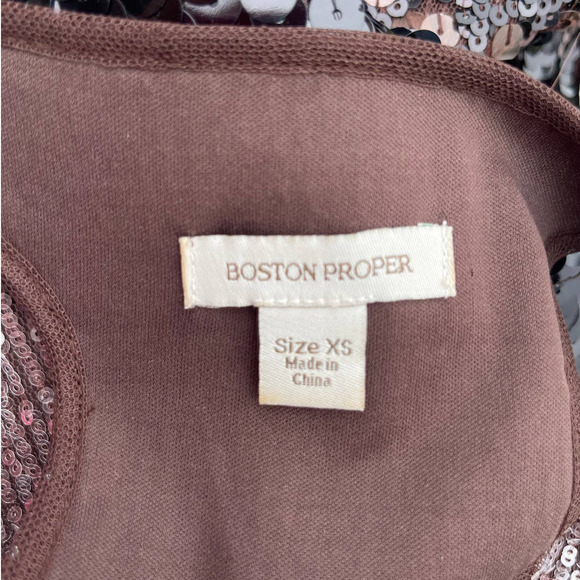 Boston Proper Black Tan Gold Striped Sequin Tank Dress Size XS - Picture 4 of 8